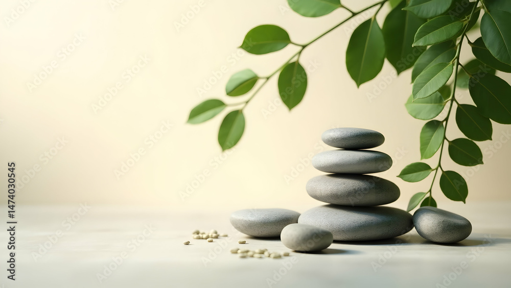 Zen Stones and Lush Greenery, A Serene Nature Wellness Scene for Balance and Tranquility, Promoting Relaxation and Harmony in Natural Environment Zen Stones and Lush Greenery, A Serene Nature Wellness Scene for Balance and Tranquility, Promoting Relaxation and Harmony in Natural Environment