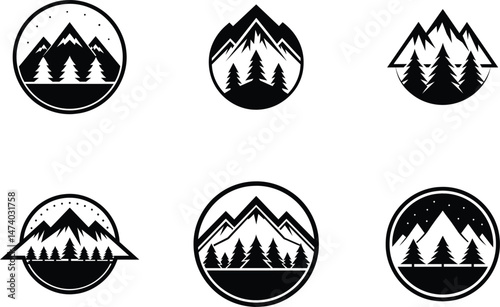 Mountain Logo Nature Picture Trees Vintage Concept, Retro Outdoor Emblem, Wilderness Adventure Art