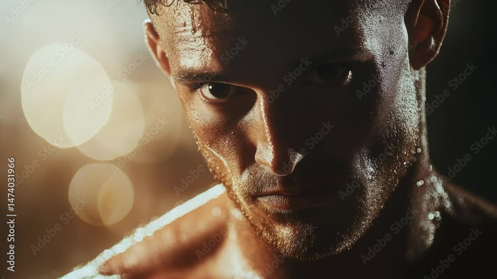 Close-up portrait of a man with a wet face, suitable for various stories and scenarios