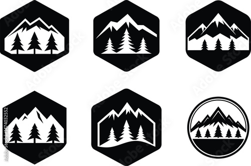 Mountain Logo Nature Picture Trees Vintage Concept, Retro Outdoor Emblem, Wilderness Adventure Art