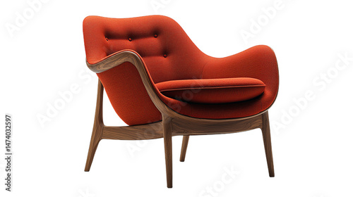 Modern red armchair with wooden legs and soft cushions for comfort