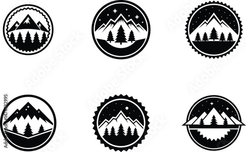 Mountain Logo Nature Picture Trees Vintage Concept, Retro Outdoor Emblem, Wilderness Adventure Art