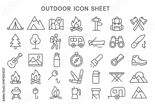 Outdoor Adventure Icons: A meticulously curated collection of outdoor activity icons, perfectly suited for illustrating any journey or adventure theme.