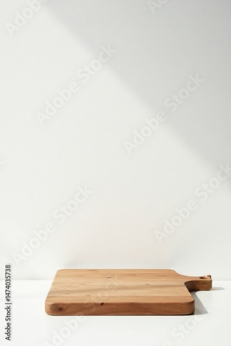 A Simple Wooden Cutting Board Rests on a White Surface Bathed in Sunlight