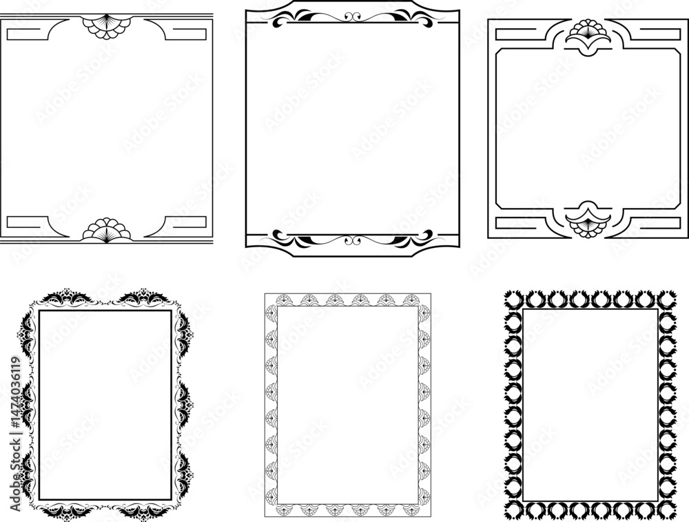 vector frames black on a white background, vintage