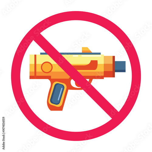 No blaster toy gun allowed sign, gun forbidden sign, no firearm sign vector illustration, futuristic gun prohibited symbol