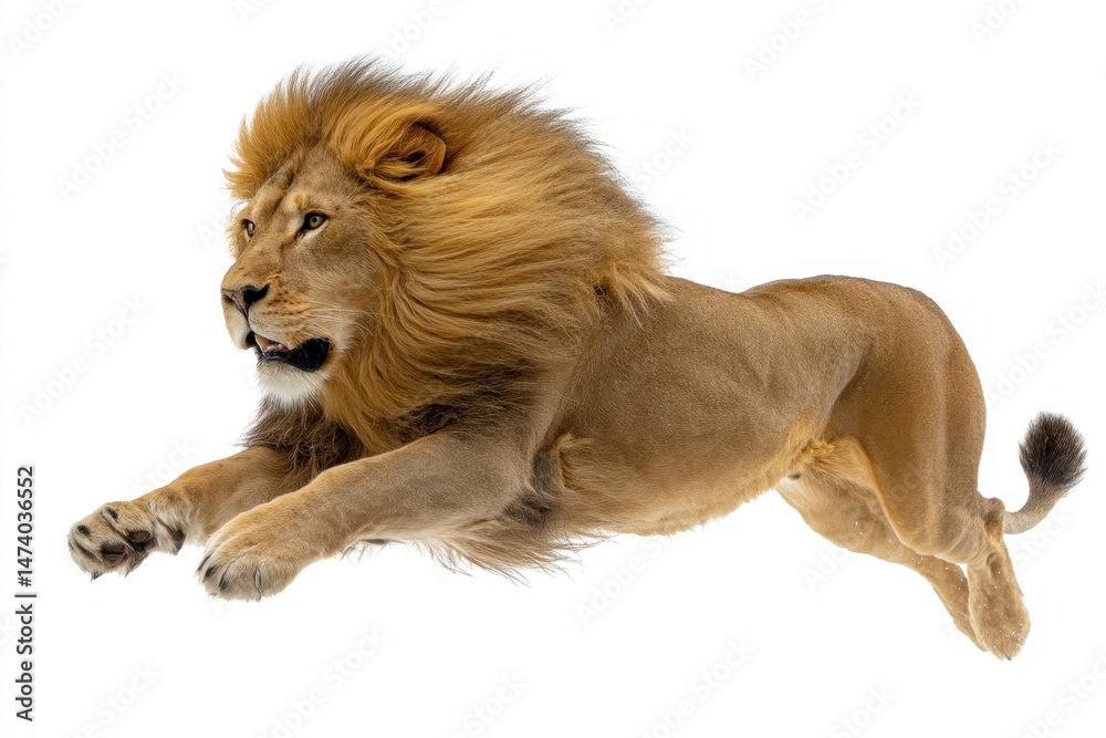 Obraz premium Lion running isolated on white background