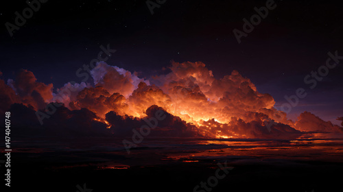 Fiery space place explosion, striking cloudscape, intense burn detritus and fierce cosmic catastrophe.