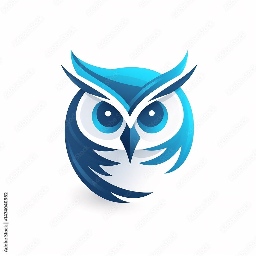 Fototapeta premium Stylized owl illustration in gradient blues representing knowledge and wisdom