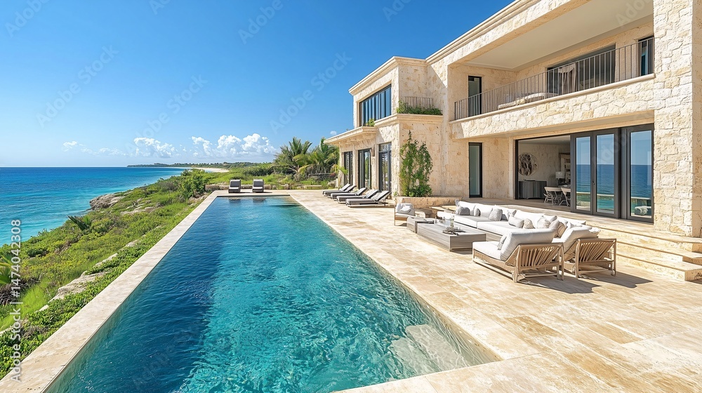 Fototapeta premium Luxurious Beachfront Villa with Infinity Pool