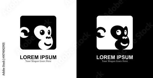 Monkey face logo design combined with square