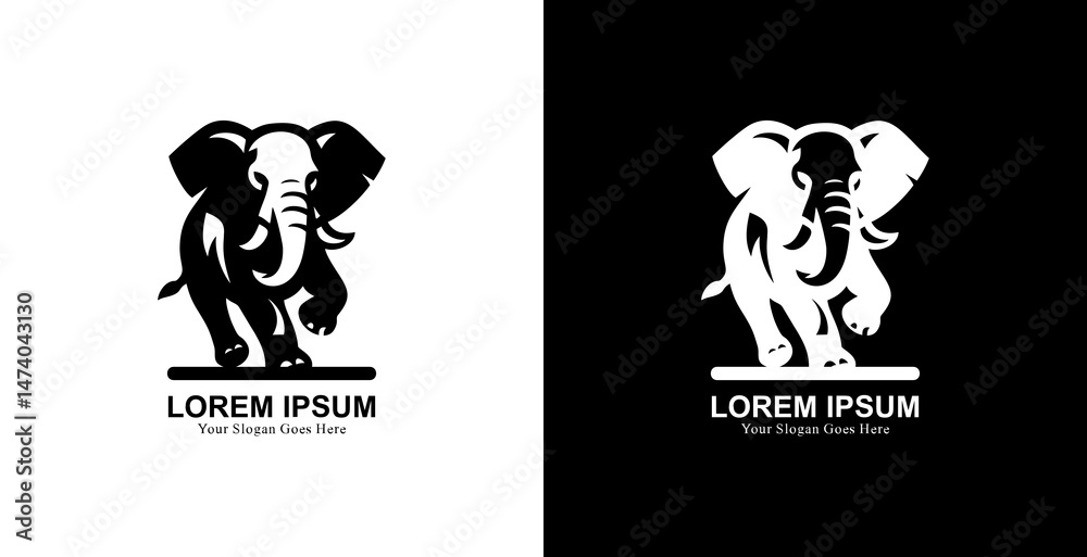 Logo design in the form of a running elephant with a front view Logo design in the form of a running elephant with a front view