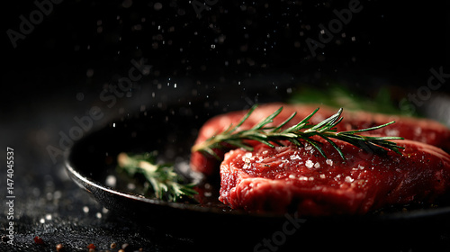 Fresh ribeye steak with rosemary and raciness