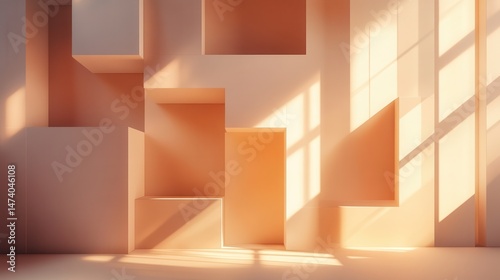 Abstract geometric shapes, warm sunlight, minimalist design