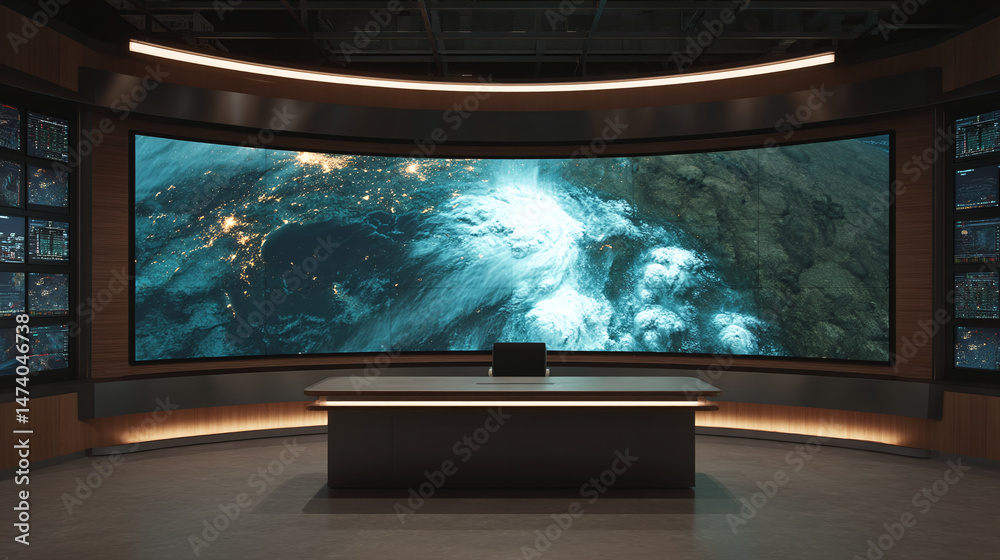 Fototapeta premium Modern Technology Control Room with Large Curved Display