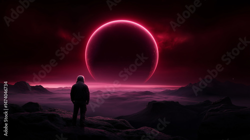 astronaut admiring alien landscape 