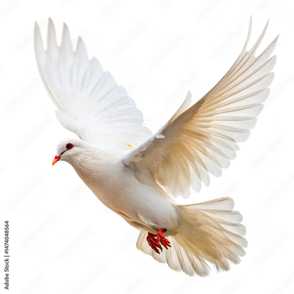 Obraz premium White dove flying on white background and Clipping path .freedom concept and international day of peace
