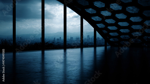 Futurist architectural frontage with a city horizon persuasion