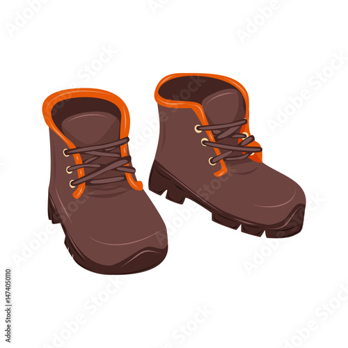 Hiking boots for forest walks, camping and picnics. Summer outdoor recreation. Isolated vector illustration on white background.
