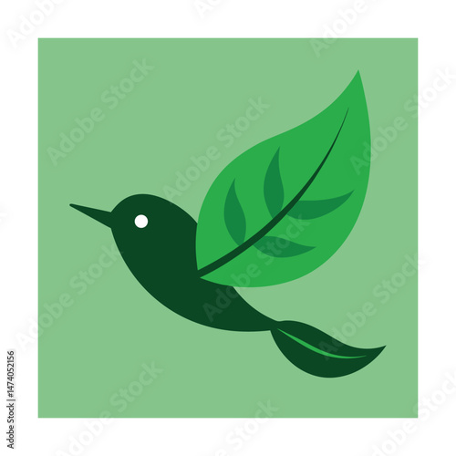 Eco friendly bird symbolized by a green leaf wing representing nature and environmental protection