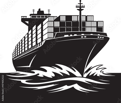 Cargo Ship Silhouette Navigating Waves for Global Trade Art