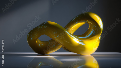 Glossy yellow geometrical closed circuit sculpture modern precis artistic production