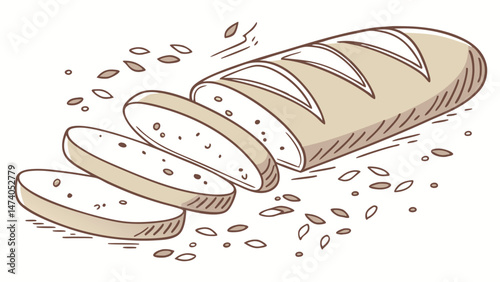 Baguette slices on white, fresh bread crumbs, soft focus