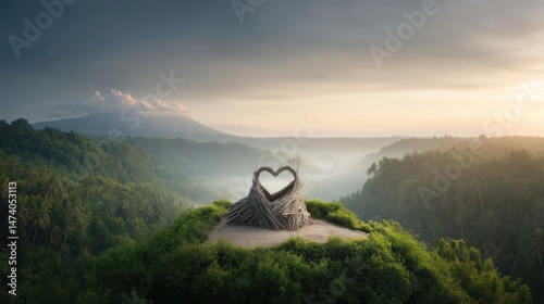 Heart-shaped structure in a misty valley