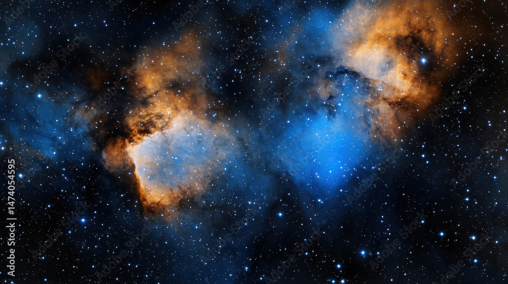 Fototapeta premium Stunning nebula filled with vibrant colors, showcasing deep blues and warm oranges against backdrop of countless stars
