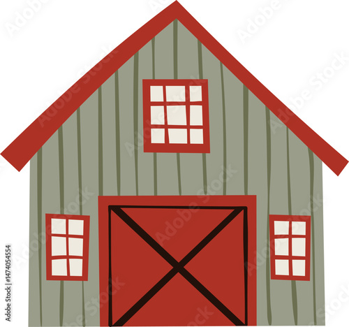 Cute rural cottage in flat cartoon style. Cozy countryside house isolated on white background. Vector illustration for kids, games, or storybooks.