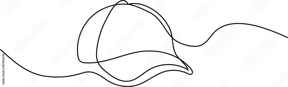 single line drawing of cap. One line drawing of a baseball cap. Vector illustration. 