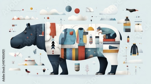 Hippopotamus Outfitted with Winter Apparel