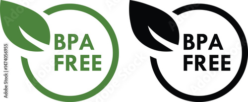 Set of BPA free icon circle emblem logo vector design concept. Bisphenol A label icons template design in green and black colors