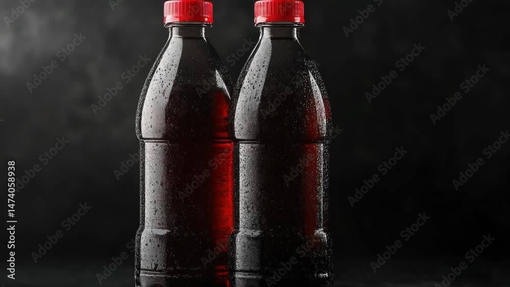 Two empty soda bottles sit next to each other on a surface