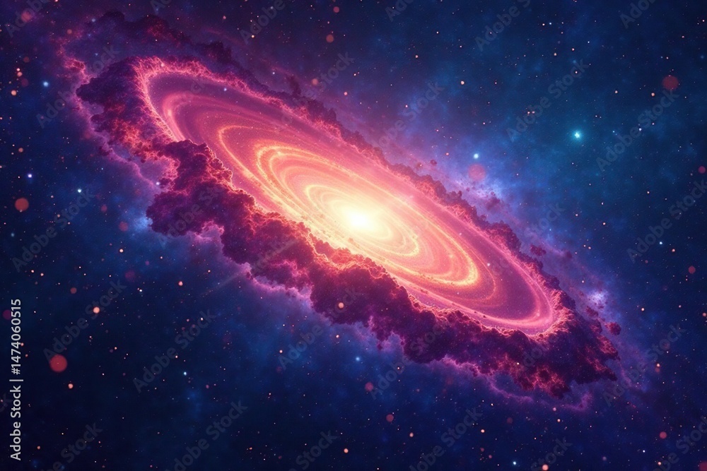 Fototapeta premium Vibrant galaxy, swirling stars, colorful nebulae, distant light , galaxy, stars