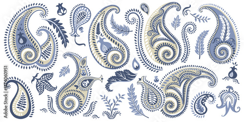 Set of Indian paisley elements