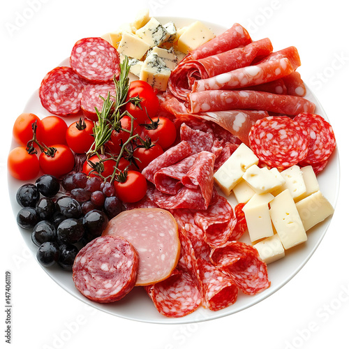 Cold Cuts and Cheese Platter isolated on a white background