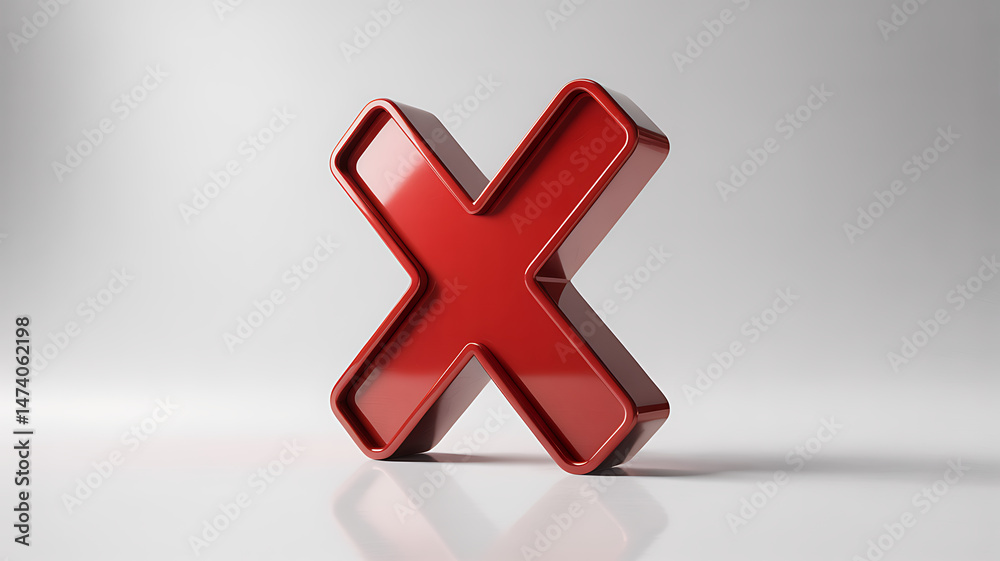 Obraz premium Glossy Red X Mark 3D Render on White Background