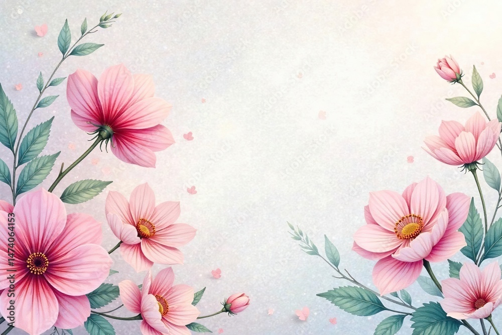 Fototapeta premium Delicate watercolor flowers with soft pastel hues create a romantic, textured backdrop , soft, watercolor