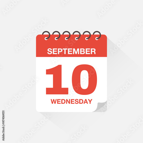 Day calendar with date September 10. Calendar icon vector. Event calendar reminder, business meeting schedule date sign, appointment date symbol, page calendar agenda planner sign, deadline template.