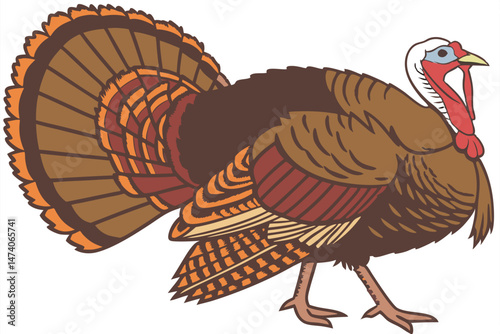 126 brown turkey, colorful feathers, proud posture, close-up portrait, detailed plumage, farm animal, thanksgiving bird, photorealistic, high resolution