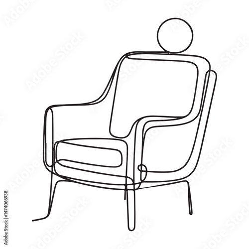 Minimalist Armchair Silhouette Line Art Illustration for Interior Design