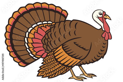 126 brown turkey, colorful feathers, proud posture, close-up portrait, detailed plumage, farm animal, thanksgiving bird, photorealistic, high resolution