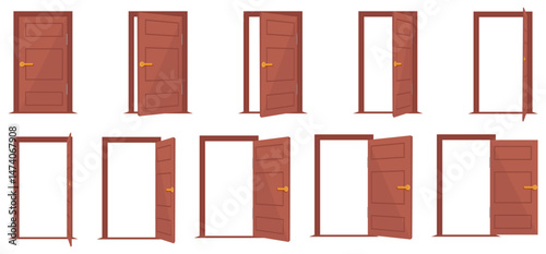 Open door sequence in a flat design. Vector illustration