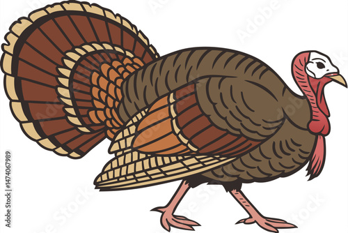 126 brown turkey, colorful feathers, proud posture, close-up portrait, detailed plumage, farm animal, thanksgiving bird, photorealistic, high resolution