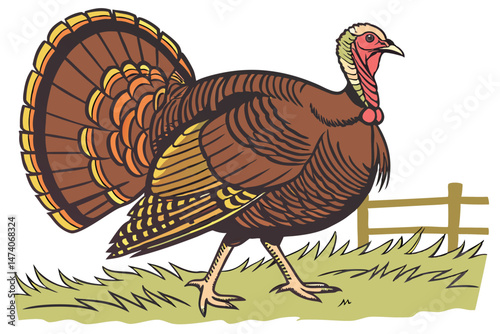 126 brown turkey, colorful feathers, proud posture, close-up portrait, detailed plumage, farm animal, thanksgiving bird, photorealistic, high resolution