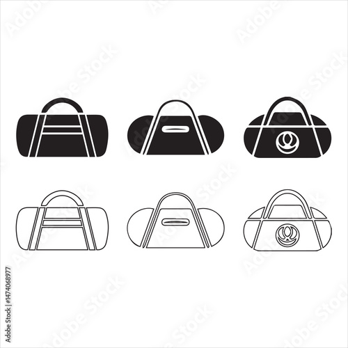 Sports Duffel Bag Icons Set. in silhouette vector.