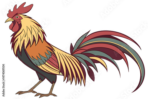 127 rooster, colorful feathers, vibrant hues, detailed plumage, majestic pose, proud stance, isolated white background, photorealistic, highly detailed