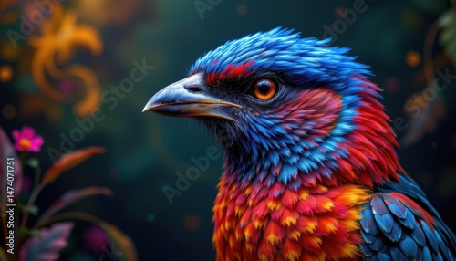 Wallpaper Mural surreal colorful bird portrait with intricate details and vibrant plumage set against a mystical background for detailed wildlife photography with artistic flair, ideal for creative product branding Torontodigital.ca