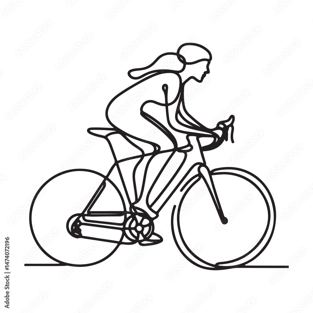 Obraz premium Dynamic Cyclist One Line Drawing Continuous Line Art Graphic
